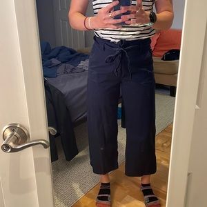 Banana Republic tie waist cropped paper bag pants, navy blue